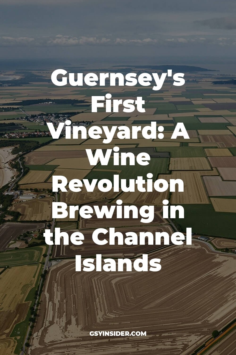 "Aerial view of Torteval's green countryside and coastal cliffs in Guernsey, with St. Peter's Church, farmhouses, and potential vineyard sites visible."